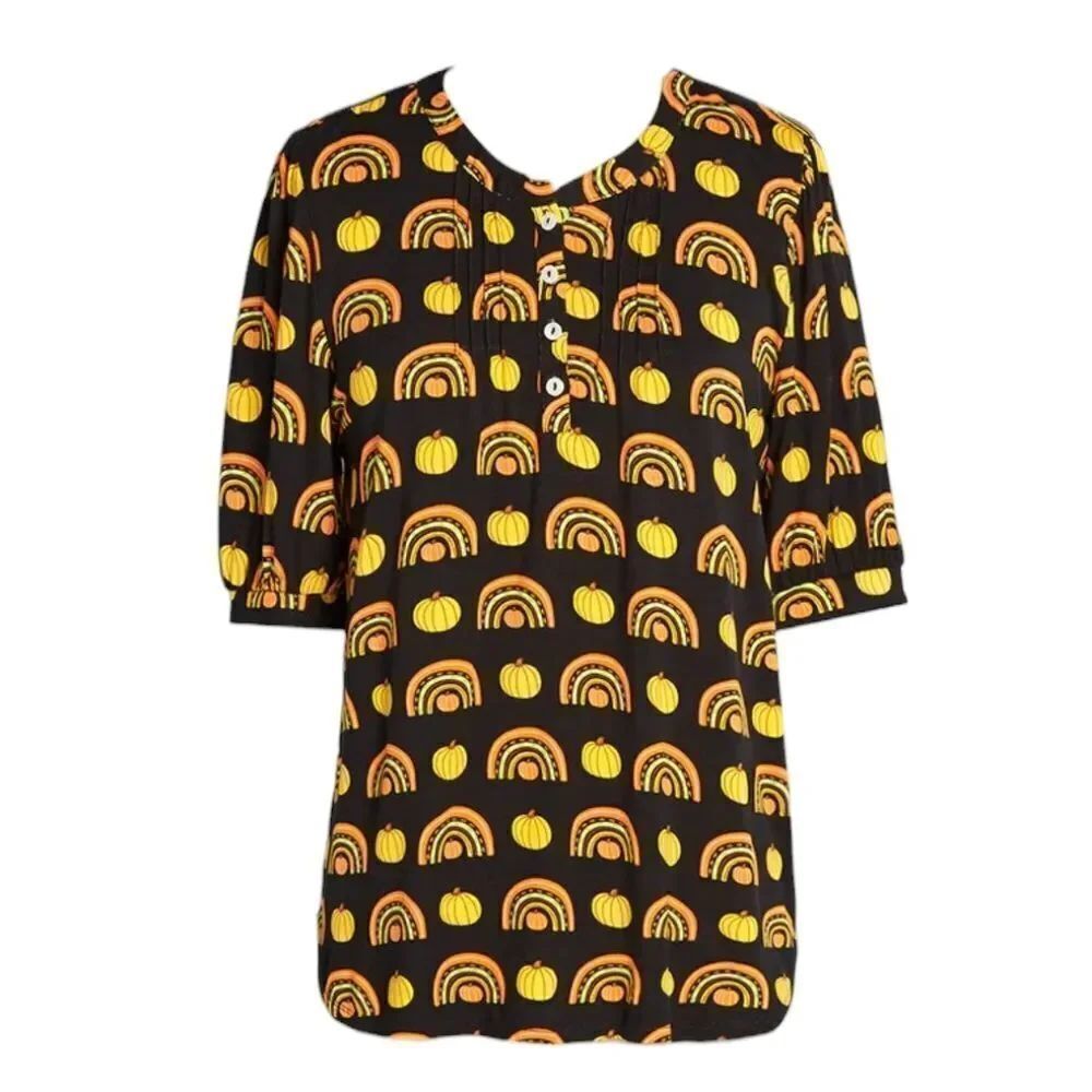NWT ModCloth Winning Them Over Top Black Orange Pumpkin Halloween Size M